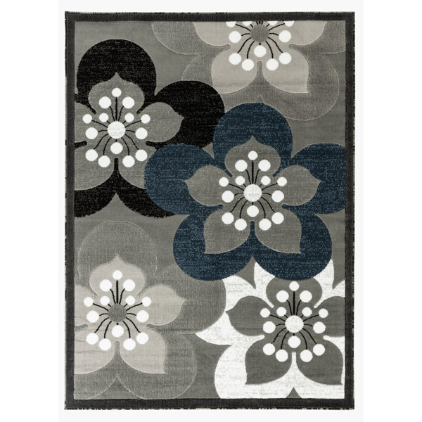 Ebern Designs Kimbrel Floral Gray Rug & Reviews Wayfair